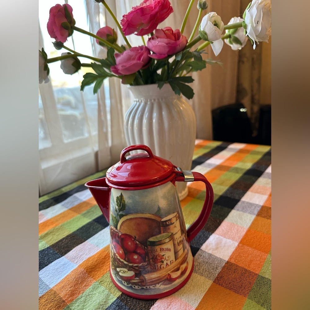 Vintage Granite Enamelware Coffee Tea Kettle